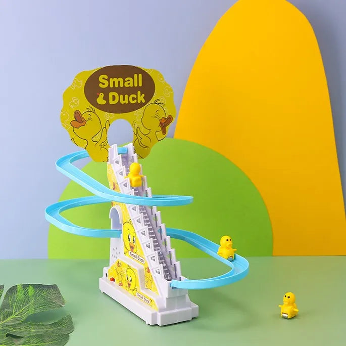Small Duck Climbing Stairs Toy Racing Track Toy Music Duck Roller
