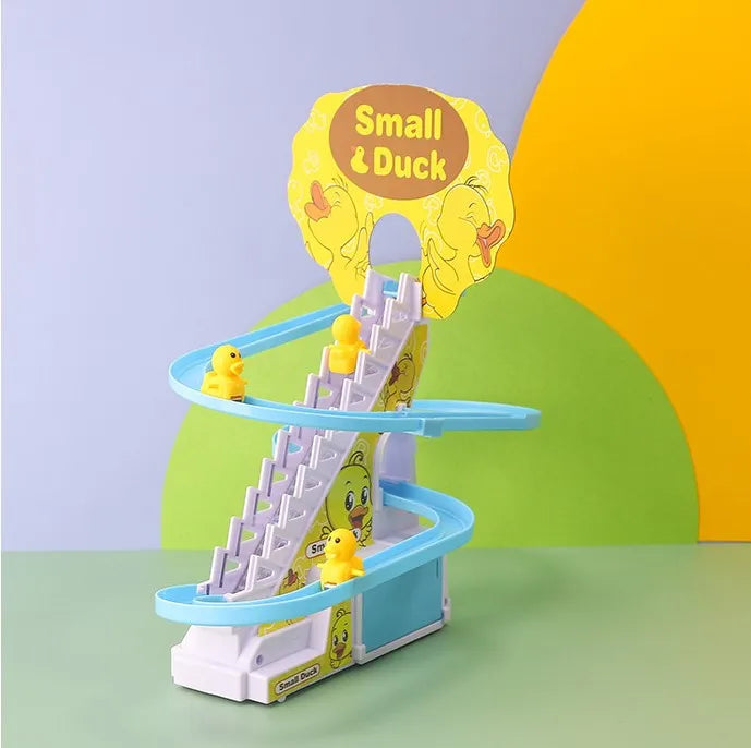 Small Duck Climbing Stairs Toy Racing Track Toy Music Duck Roller