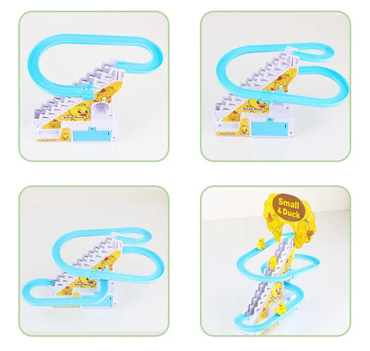 Small Duck Climbing Stairs Toy Racing Track Toy Music Duck Roller