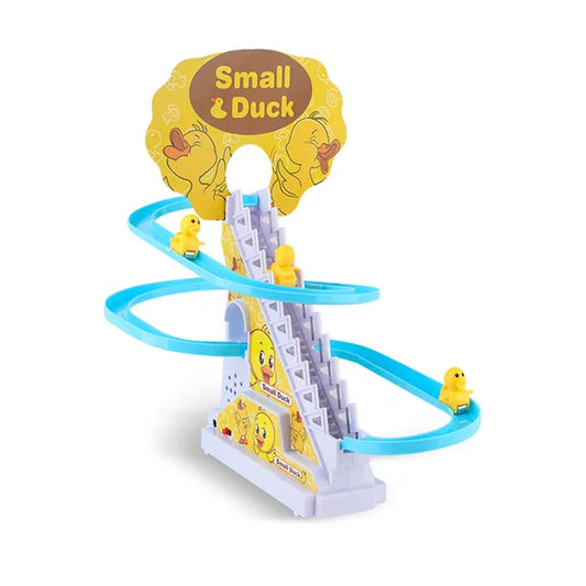 Small Duck Climbing Stairs Toy Racing Track Toy Music Duck Roller